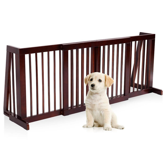 3 Panel Folding Wood Pet Slide Gate with Adjustable Length for Dogs