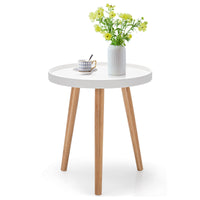 Giantex Round Side Table, End Table w/Wooden Tray