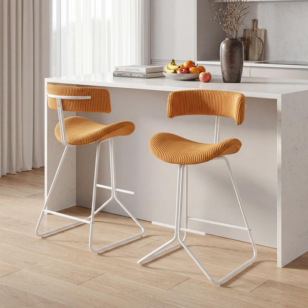 Giantex Counter Height Stools Set of 2, Fabric Upholstered Armless Barstools with Curved Back & Padded Seat