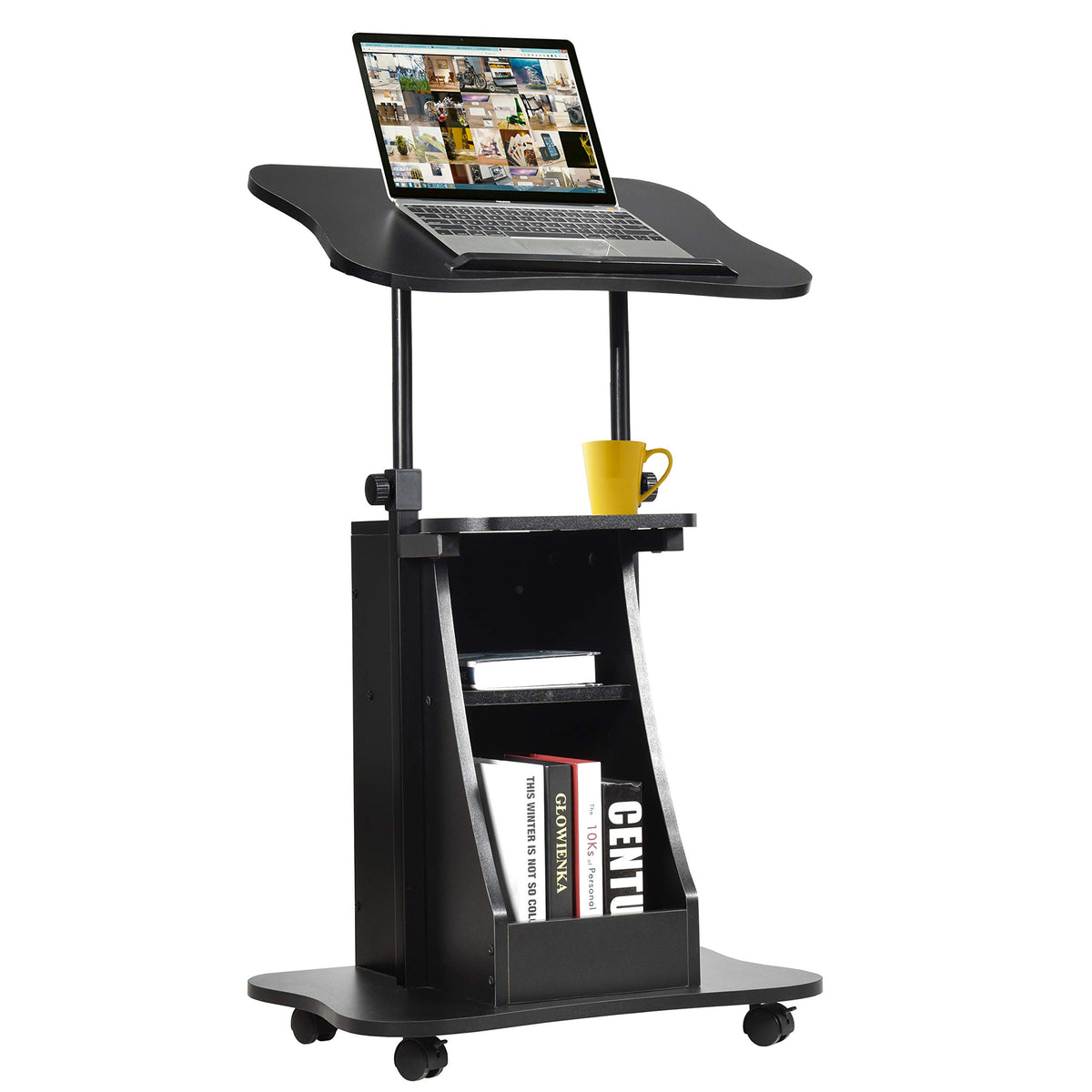 Giantex Mobile Laptop Desk, Height Adjustable Computer iPad PC Stand Table w/Wheels & Storage