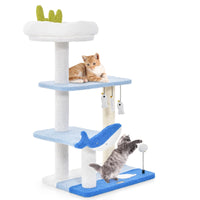 Ocean-Themed Cat Tree, 3-Level Cat Tower w/Sisal Covered Scratching Posts