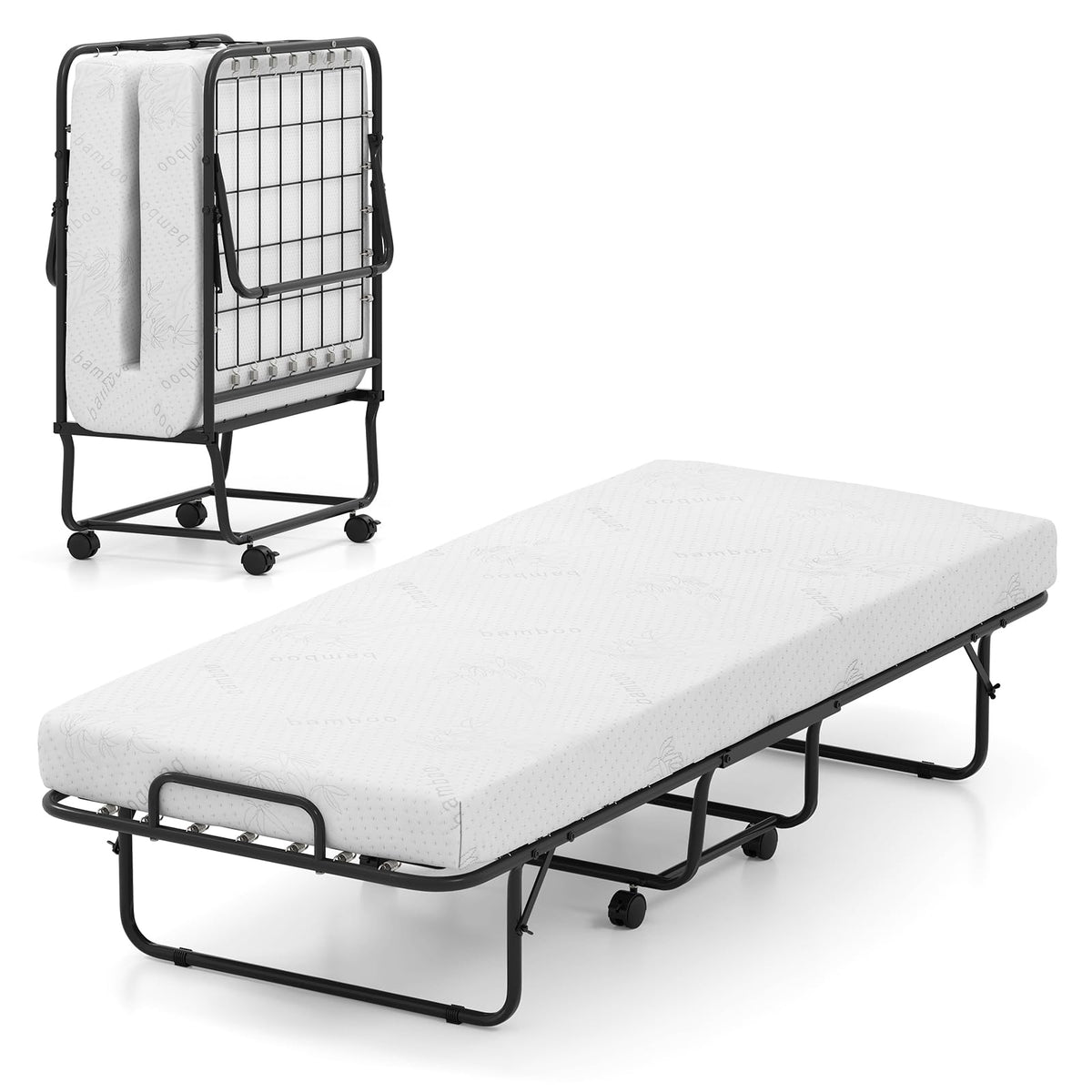 Folding Bed Frame with Mattress