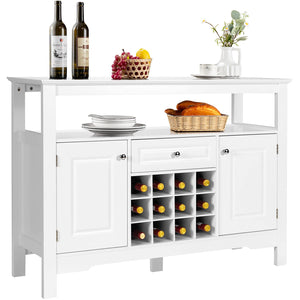Giantex Wood Wine Cabinet, Sideboard Table with Drawer and Cupboards, Wine Bar Console Table