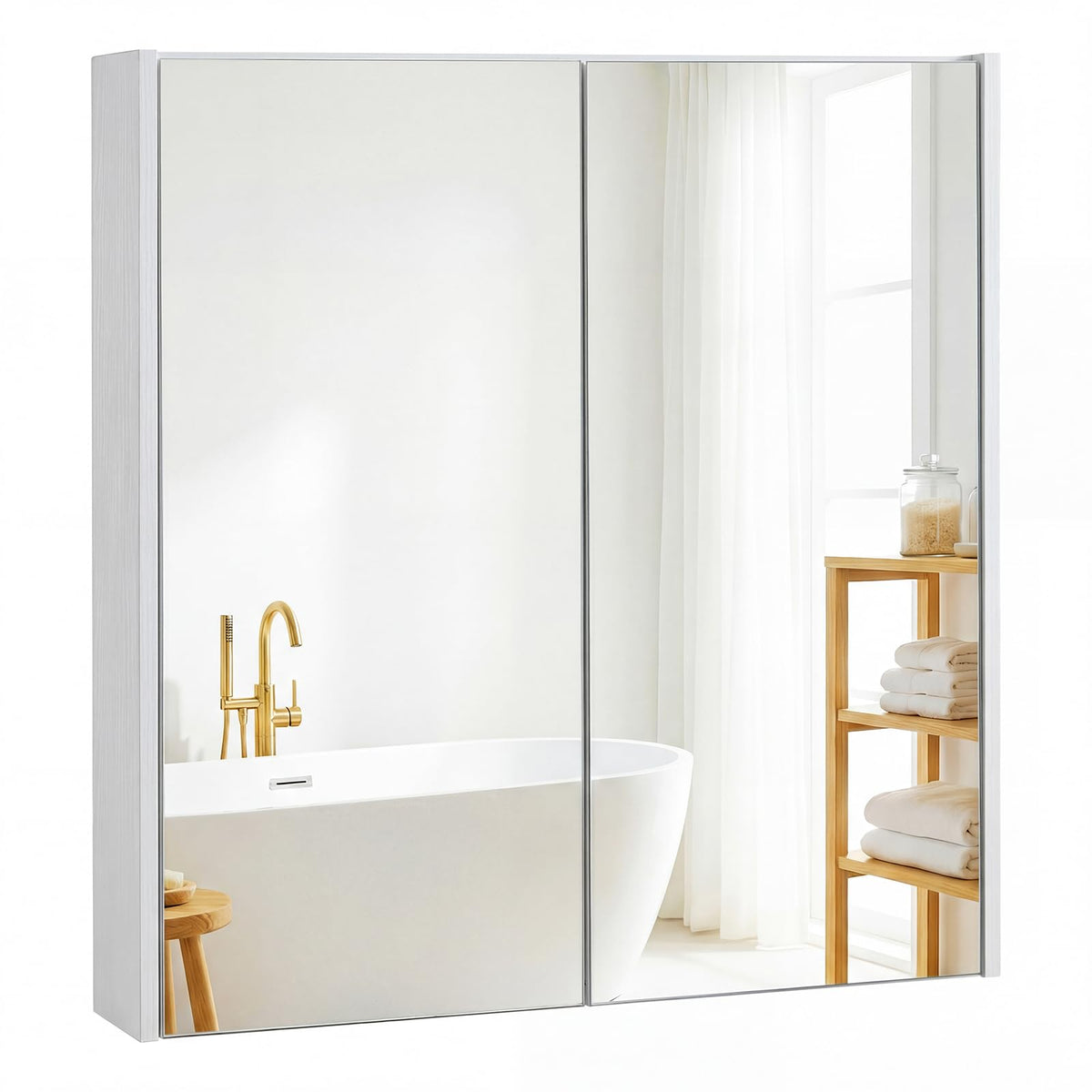 Medicine Cabinet with Mirror and Wooden Hanging 2-Tier Storage Cabinet for Laundry