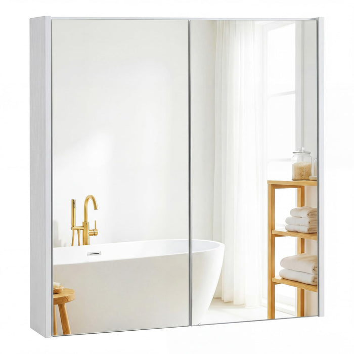 Medicine Cabinet with Mirror and Wooden Hanging 2-Tier Storage Cabinet for Laundry