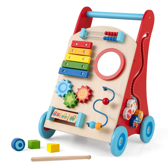 Wooden Baby Push Walker with Storage and Wheels for Boys and Girls 3+ Years Old