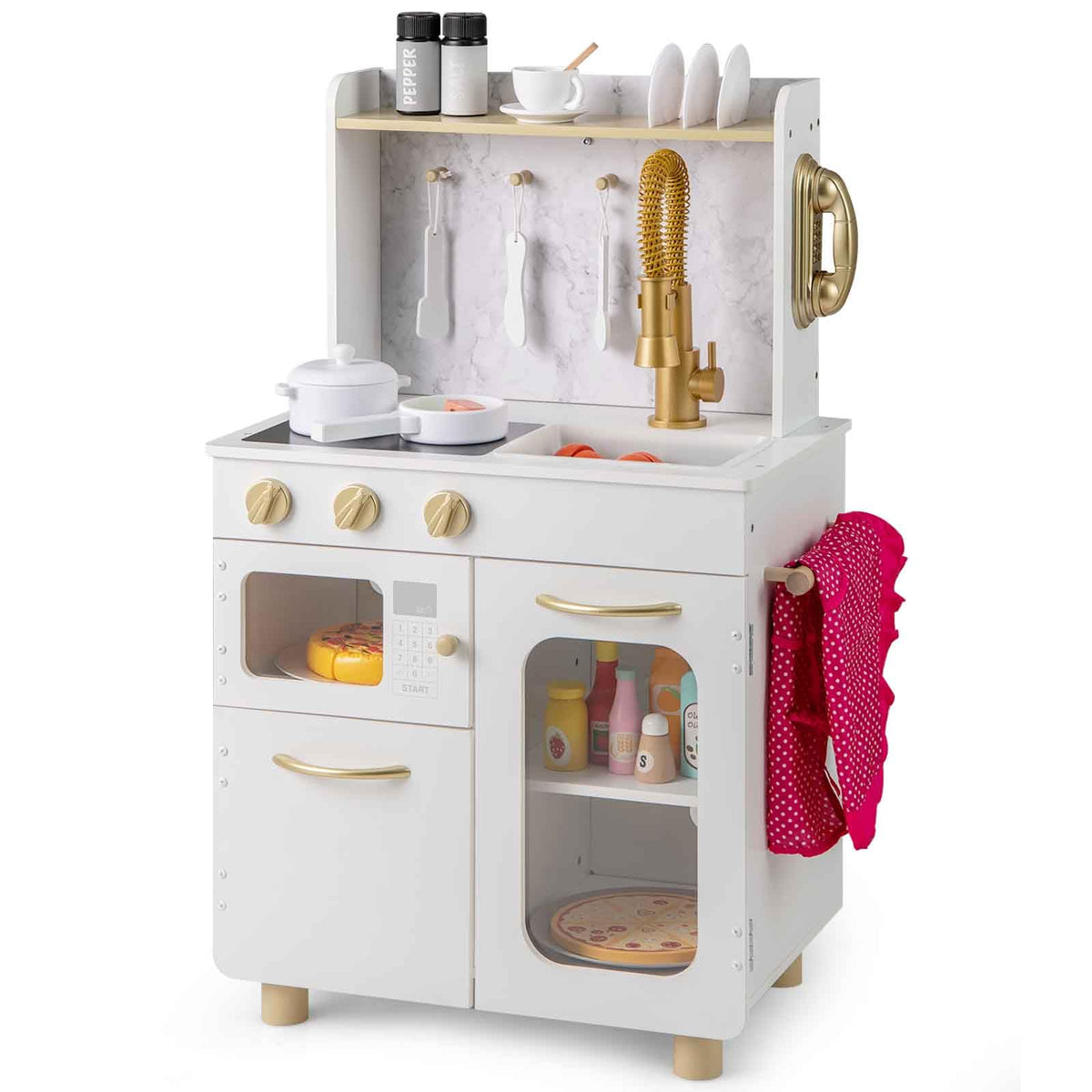 Pretend Play Kitchen with Stoves and Faucet for Boys and Girls 3+ Years Old