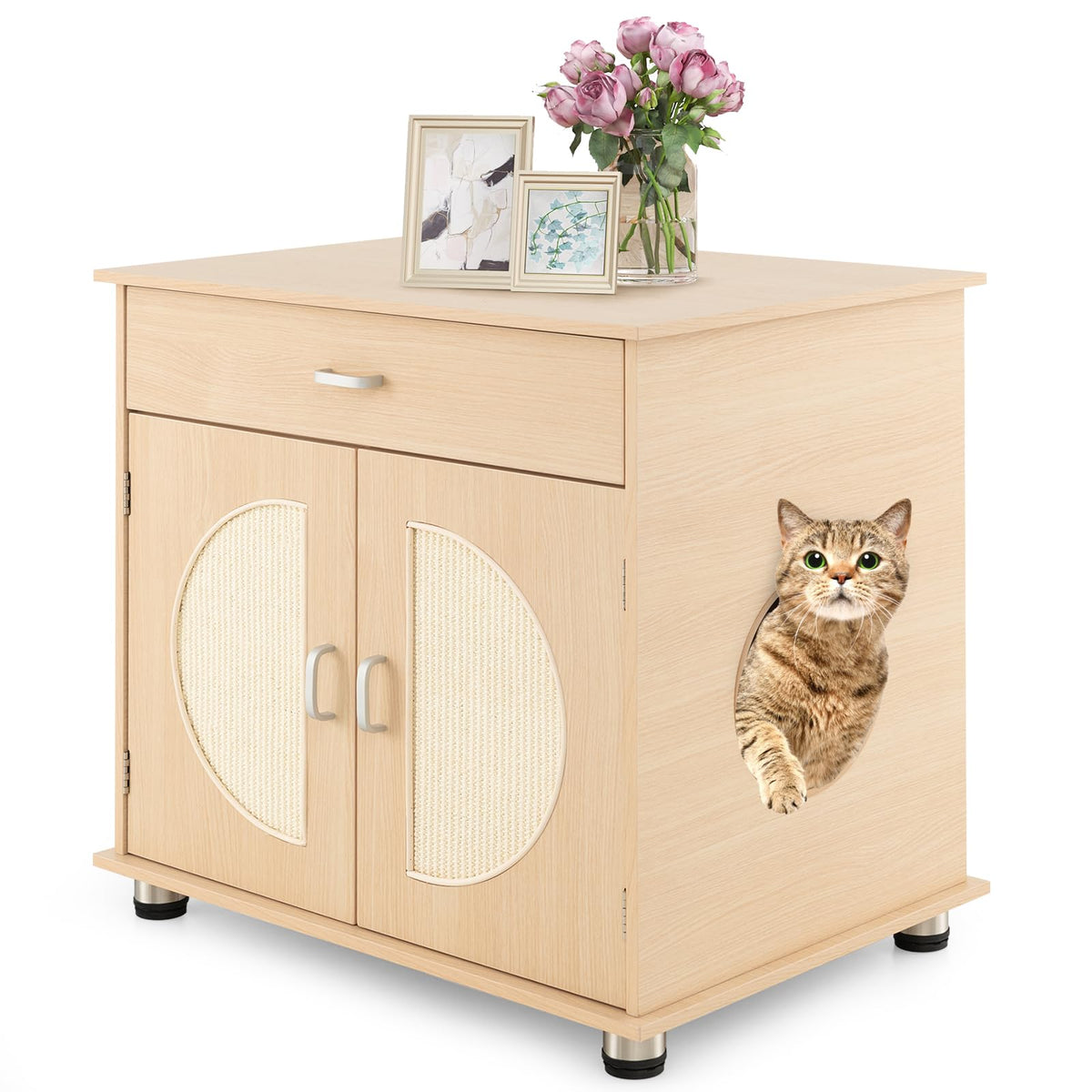 Cat Litter Box Enclosure, Hidden Cat Washroom Furniture w/Drawer