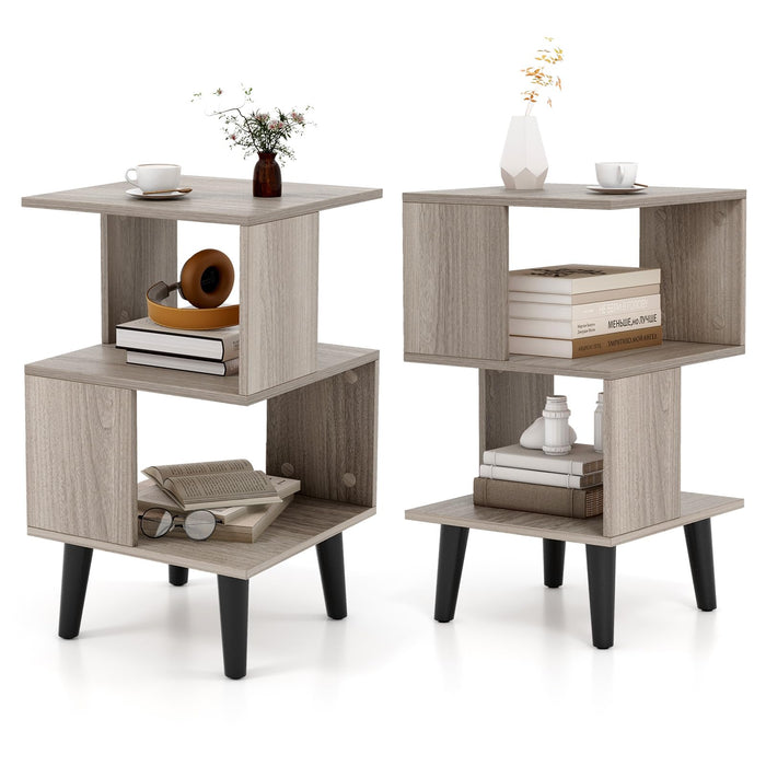 3-Tier Geometric Bookshelf Set of 2, Modern Asymmetrical End Table