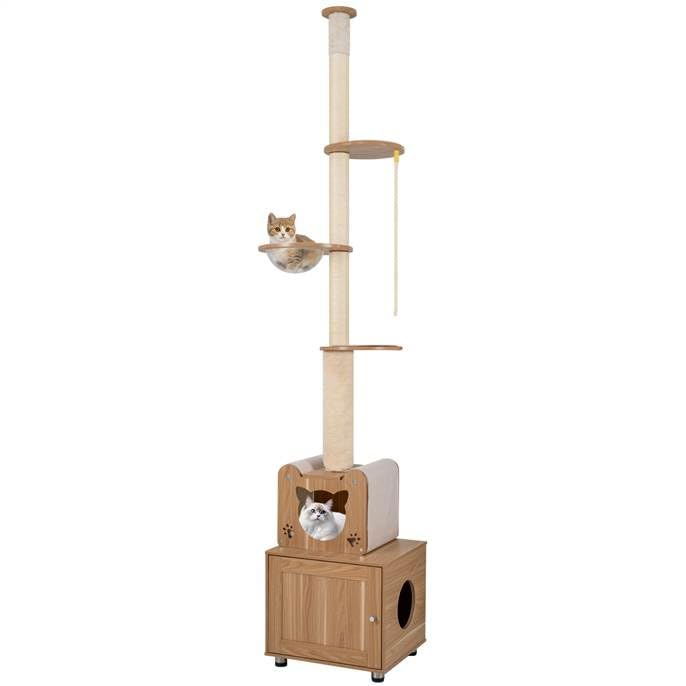 Floor to Ceiling Cat Tree for Indoor Cats, 256-275 CM Height Adjustable Tall Cat Tower