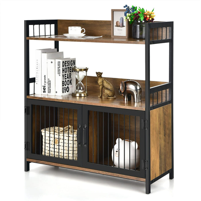 Giantex 2-Tier Baker’s Rack, Industrial Kitchen Microwave Oven Stand w/Storage Cabinet, Rustic Brown