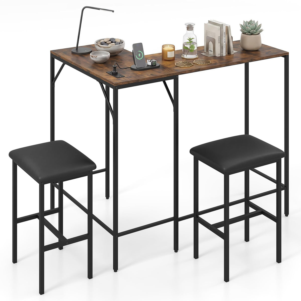 Giantex 3-Piece Bar Table & Chair Set, Convertible L-Shaped Table
