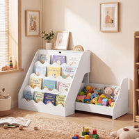 2-In-1 Kids Bookshelf and Toy Storage Organizer with Cart and Bookcase