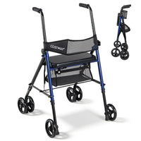 Rollator Walker with Seat, Foldable Mobility Walkers for Seniors w/8-Level Adjustable Handles