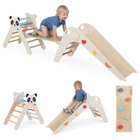 Foldable Panda-Themed Wood Montessori Climbing Set, Indoor Children Playground Jungle Gym