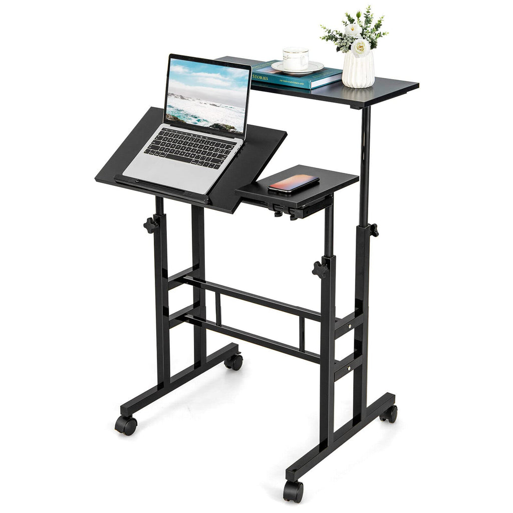 Giantex Mobile Stand up Computer Desk, Rolling Standing Laptop Cart wi ...