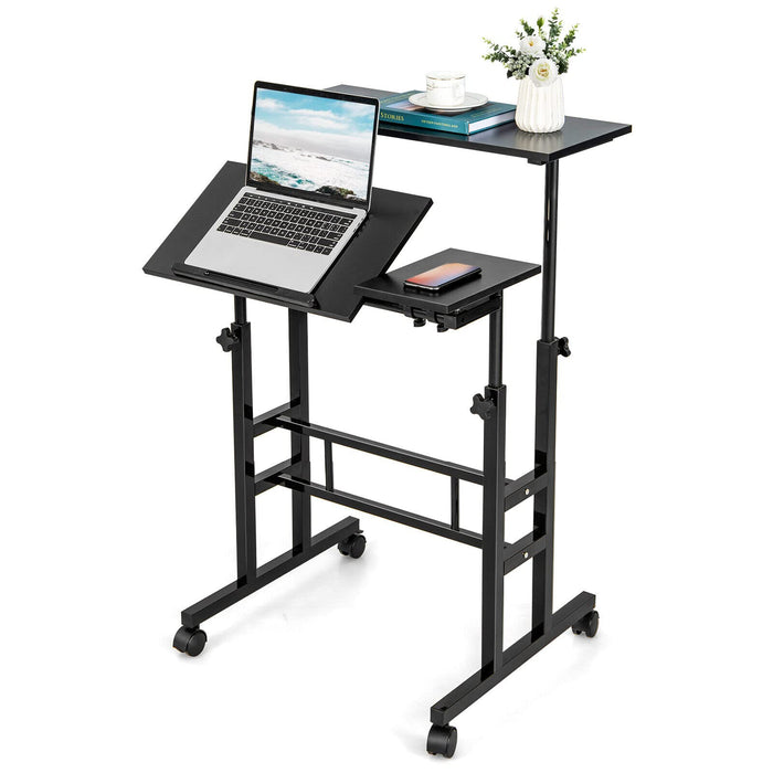 Giantex Mobile Stand up Computer Desk, Rolling Standing Laptop Cart with 2 Tilting Desktops