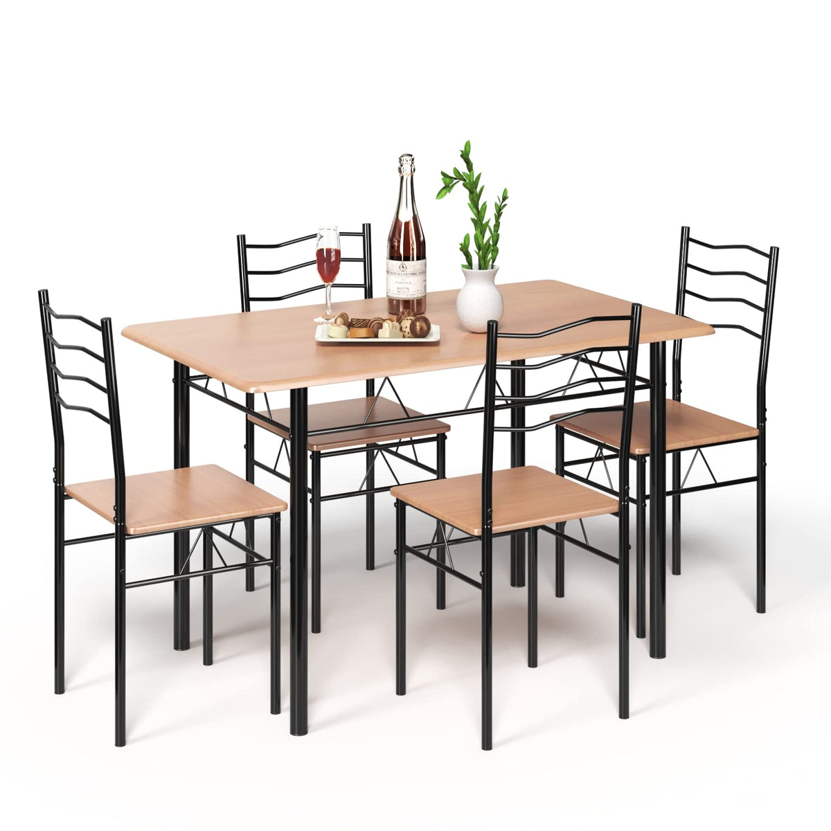 Giantex 5 PCS Dining Table Set, Counter Height Table with Spacious Rectangular Tabletop