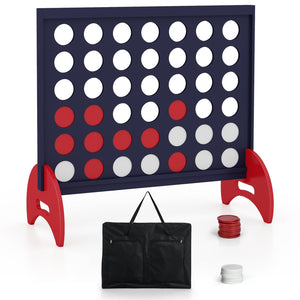 4-in-a-Row Game Set, Wooden Jumbo 4-to-Score Game with 42 PCS Chips & 600D Oxford Fabric Carrying Bag