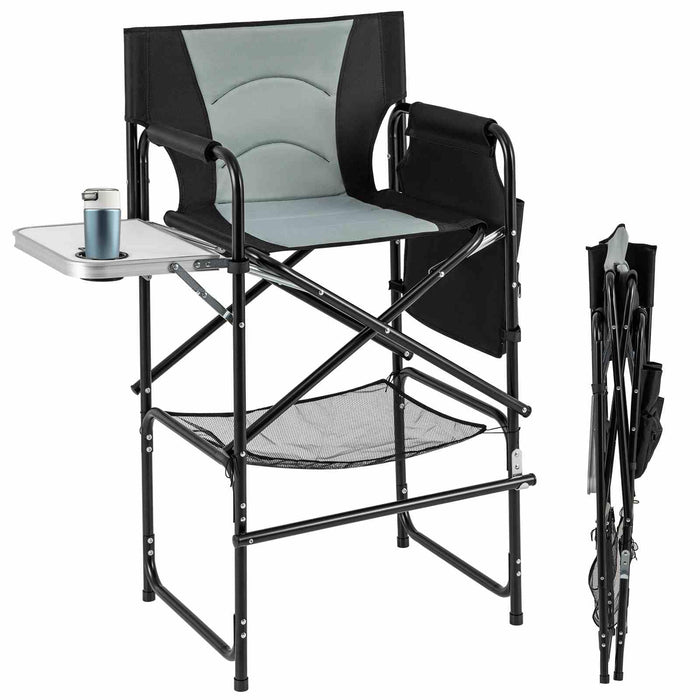 Giantex 116.5 cm Tall Directors Chair, Folding Makeup Artist Chair with Foldable Side Table & Footrest