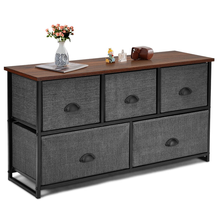 Giantex Chest of 5 Drawers, Cube Storage Organizer Unit, Dresser Unit w/Easy Pull Removable Fabric Bins