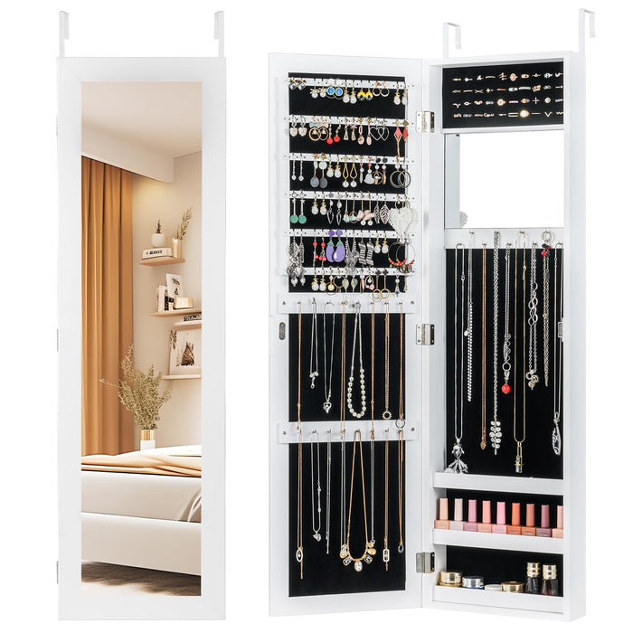 Wall/Door Mounted Jewelry Armoire with Storage Shelves and 2 Hanging Hook