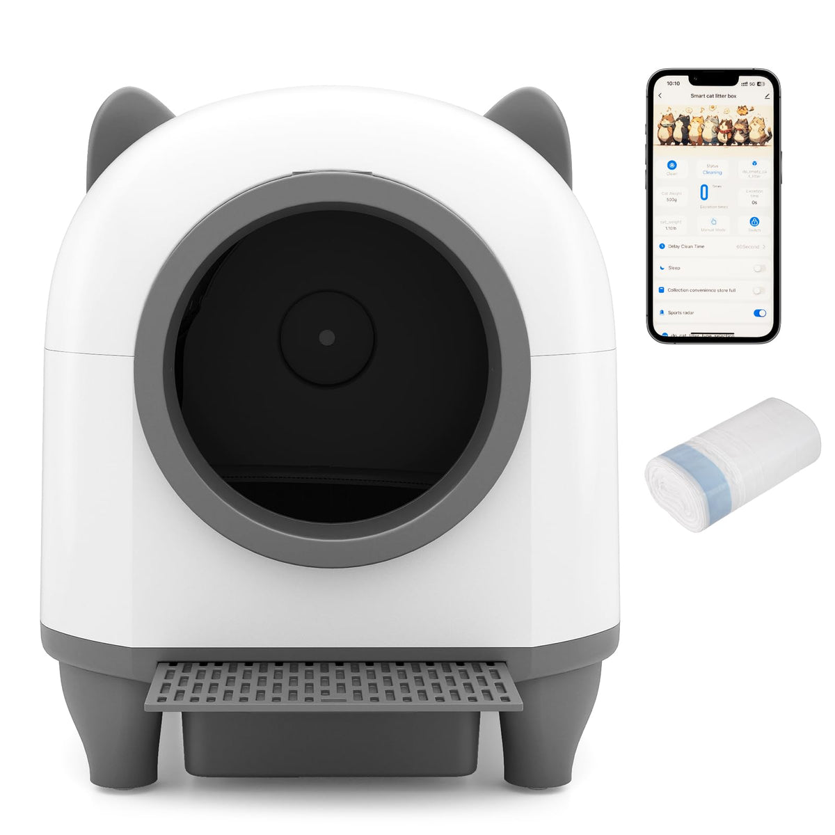 Self-Cleaning Cat Litter Box with Safety Sensors and App Contro
