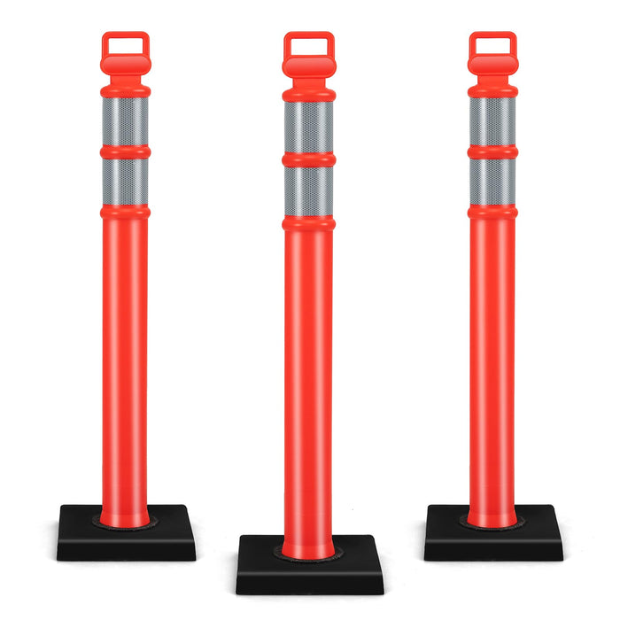 3 Pack Traffic Delineator Post, 114.5 cm Safety Traffic Barrier with Rubber Base