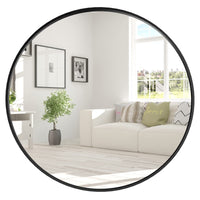 60CM Wall Round Mirror, Circular Mirror with Metal Frame, Modern Decorative Wall-Mounted Mirror, Black