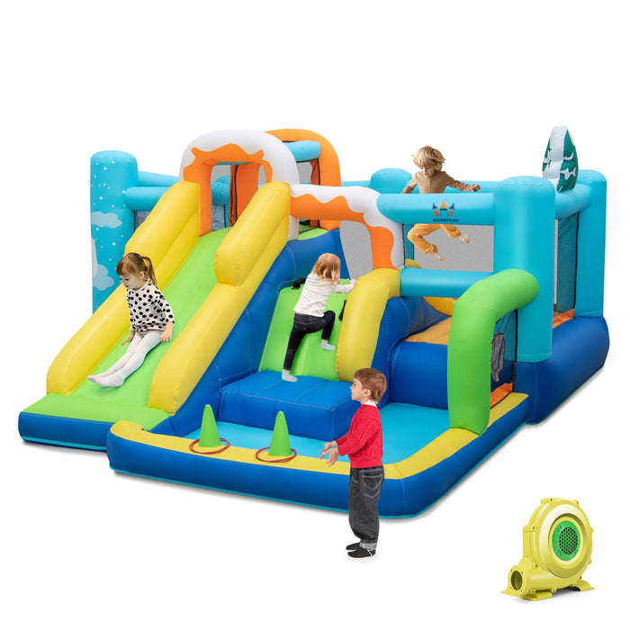 Kids Inflatable Water Slide, 7-in-1 Outdoor Kids Jumping Castle w/Long Slide, Large Ball Pit
