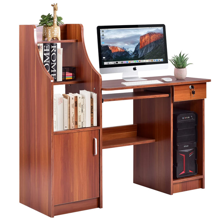 113 cm Computer Writing Desk, Study Desk with Storage Shelves