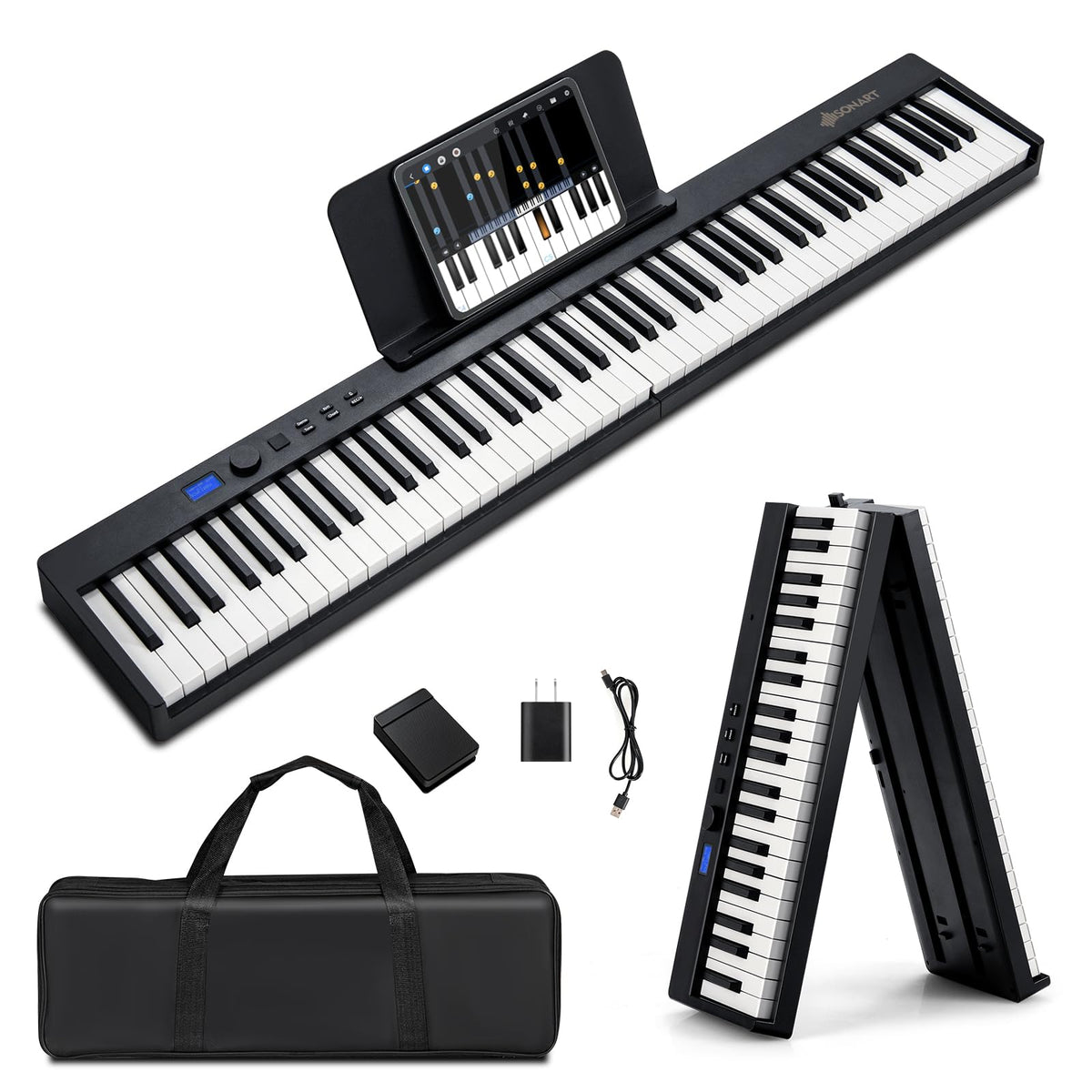 88-Key Foldable Digital Piano with MIDI & Wireless BT & Bag