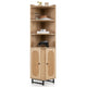 PE Rattan Corner Cabinet 172 cm Tall Corner Bookcase with 2 Doors and 4 Open Shelves