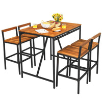 5-Piece Outdoor Acacia Wood and PE Rattan Bar Set
