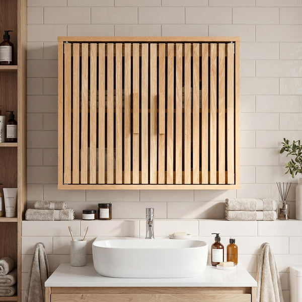 Bathroom Wall Cabinet with 2 Slatted Doors and 3 Adjustable Shelves
