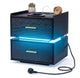 Nightstand with Charging Station, LED Bedside Table with 2 Storage Drawers