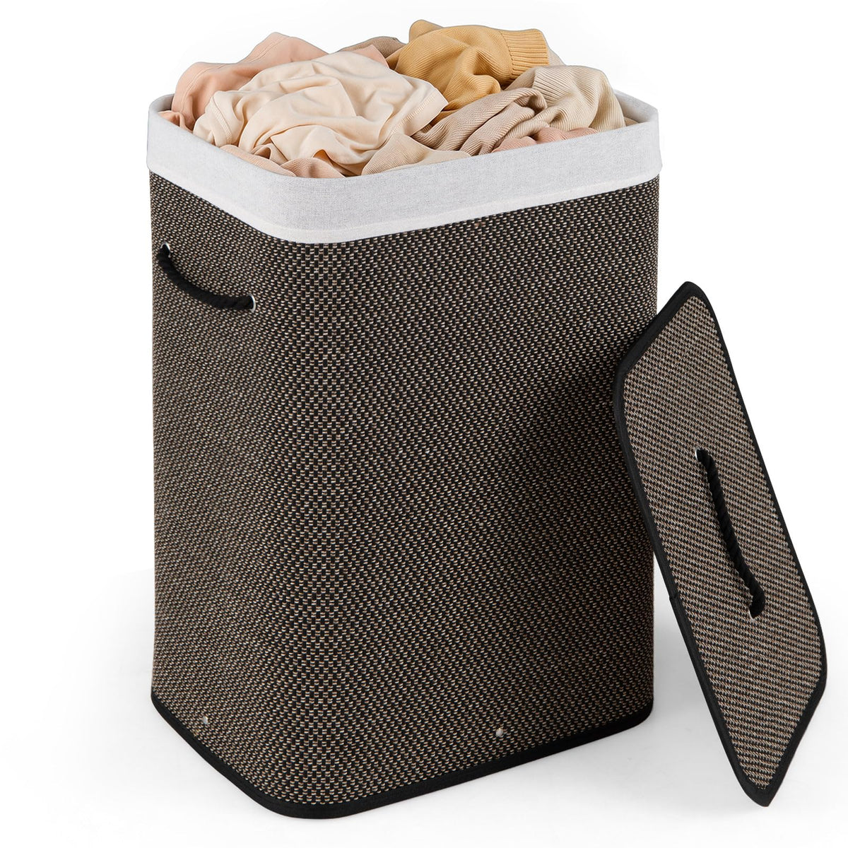 Giantex Bamboo Laundry Hamper w/Lid, 72 L Capacity Clothes Hamper w/Removable Liner