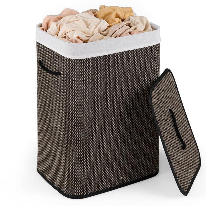 Giantex Bamboo Laundry Hamper w/Lid, 72 L Capacity Clothes Hamper w/Removable Liner