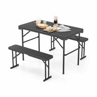 Outdoor Table Bench Set, Folding Picnic Table Set w/ 2 Benches, All-Weather HDPE Tabletop