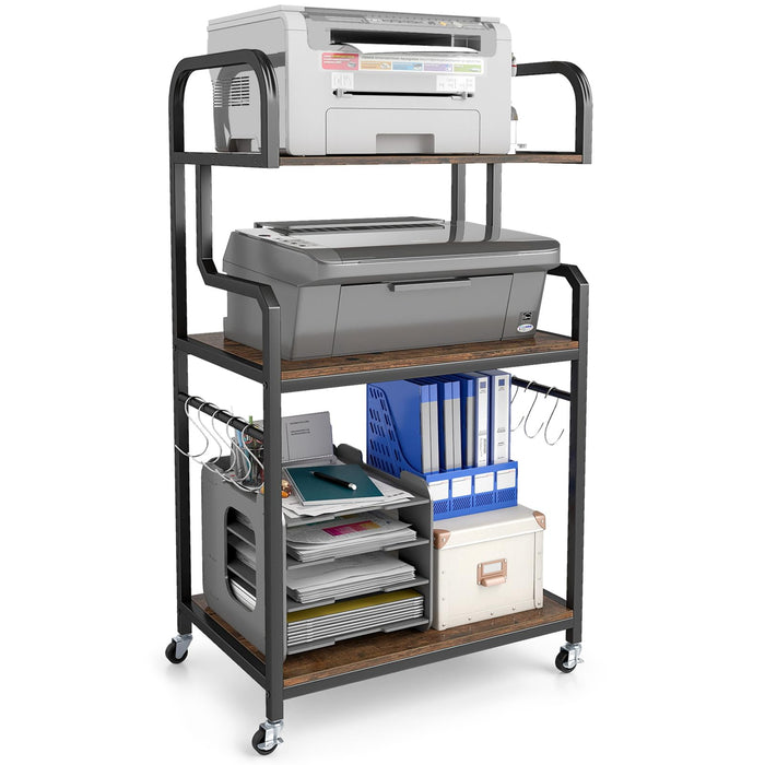 3-Tier Rolling Printer Stand, Home Office Large Printer Cart w/Storage Shelves