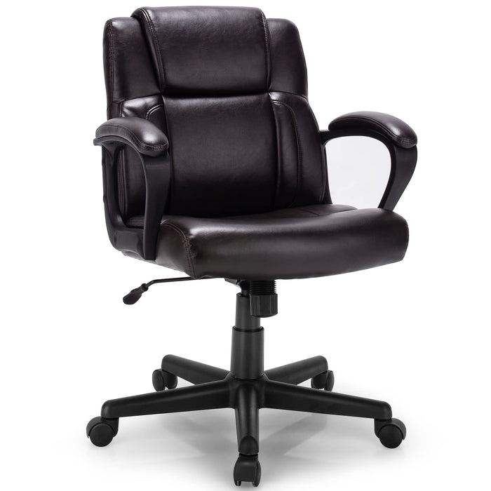 Giantex Office Chair, Mid-Back Computer Desk Chair, Swivel Task Office Chair w/Padded Armrests, Dark Brown