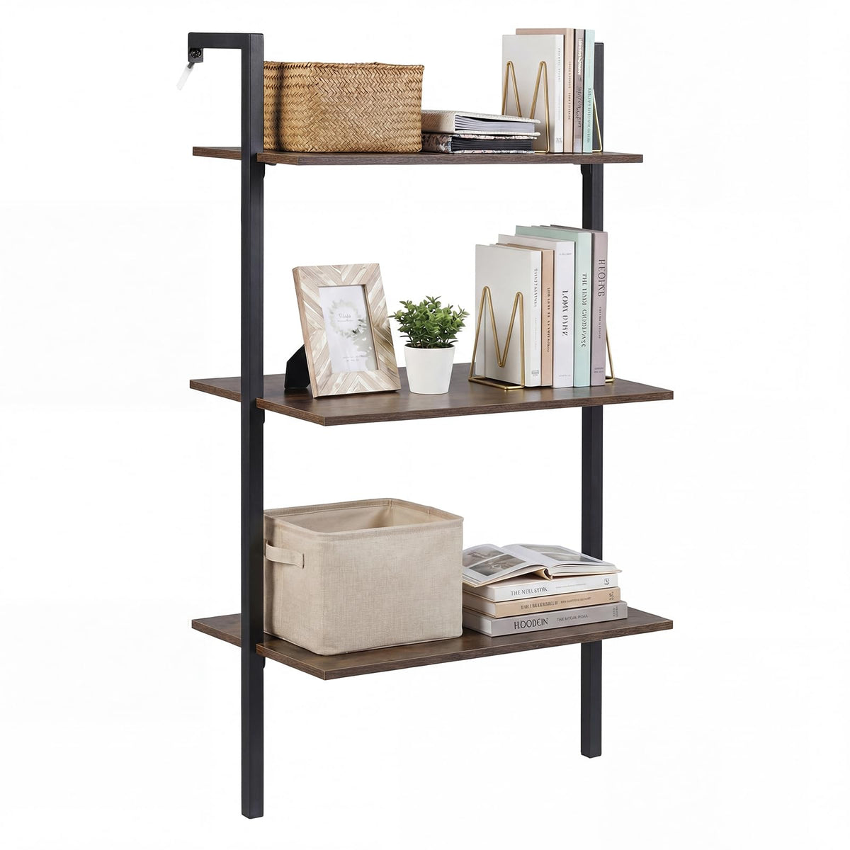 3-Tier Industrial Wall Mounted Shelves Wooden Floating Shelving Unit