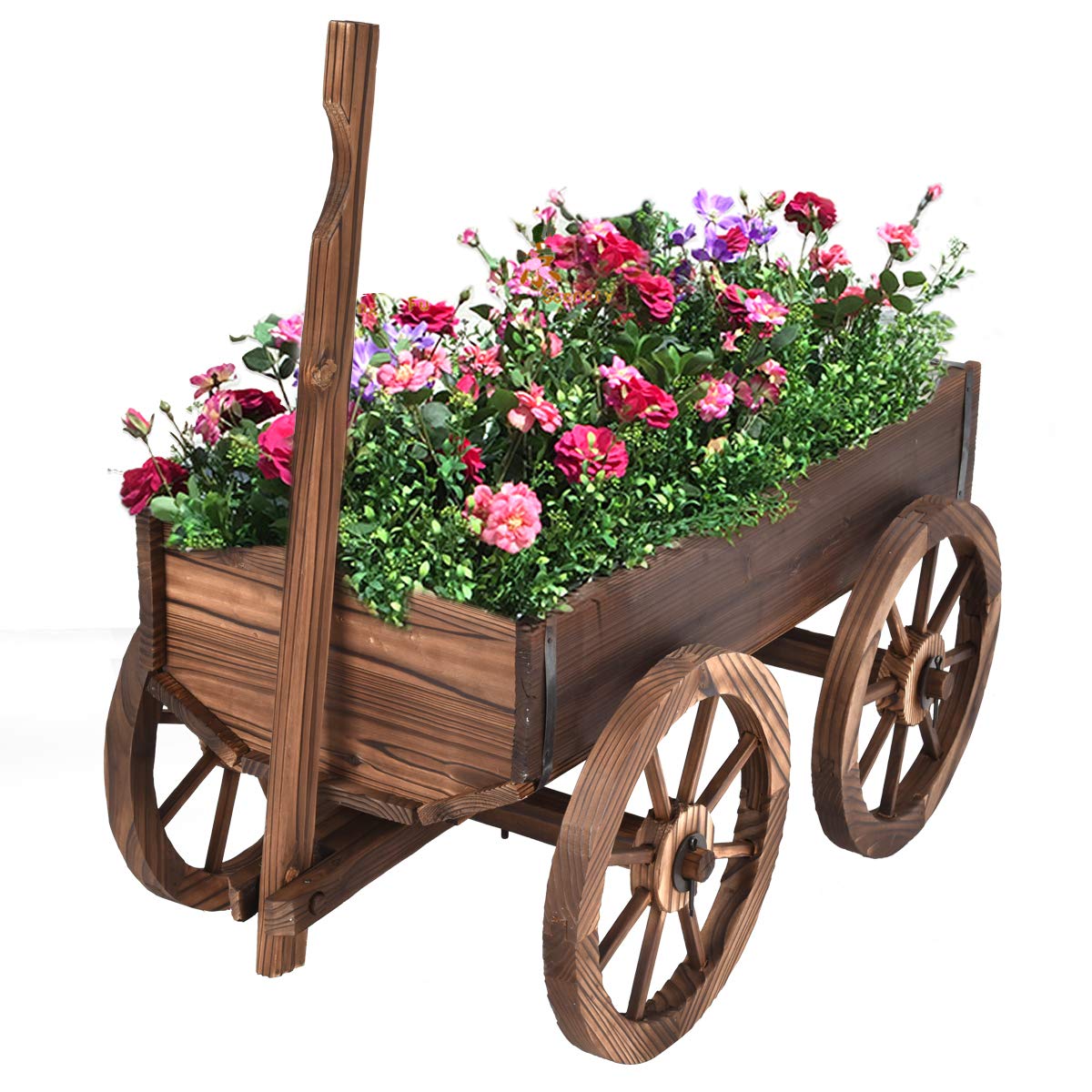 Giantex Wood Wagon Flower Planter Pot Stand