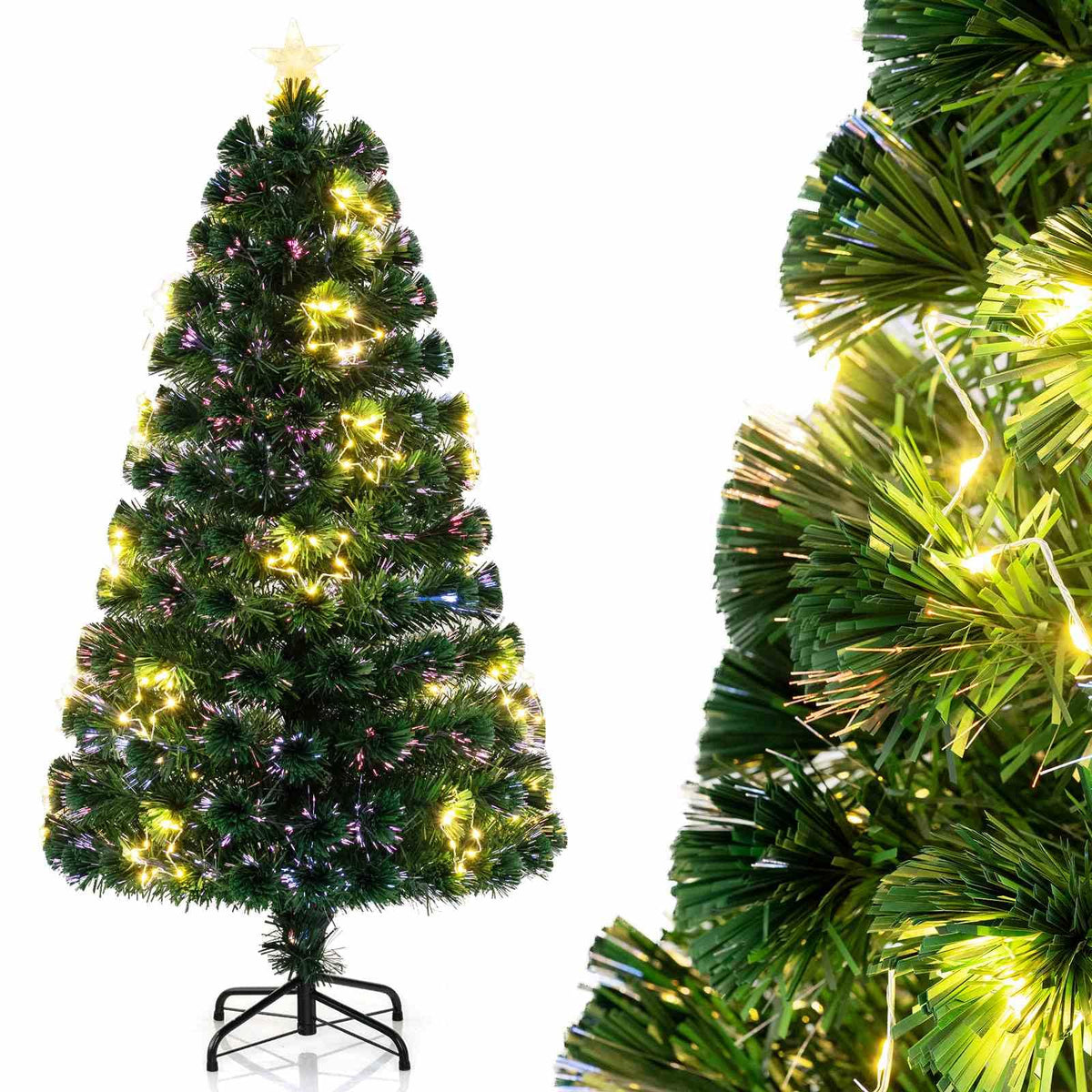 Pre-Lit Artificial 1.5M 1.8M Optical Fiber Christmas Tree with Star String Lights