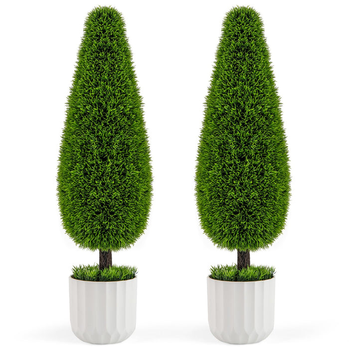90cm Artificial Cedar Teardrop Shaped Bush Potted Topiary Plant for Home 2 Pack