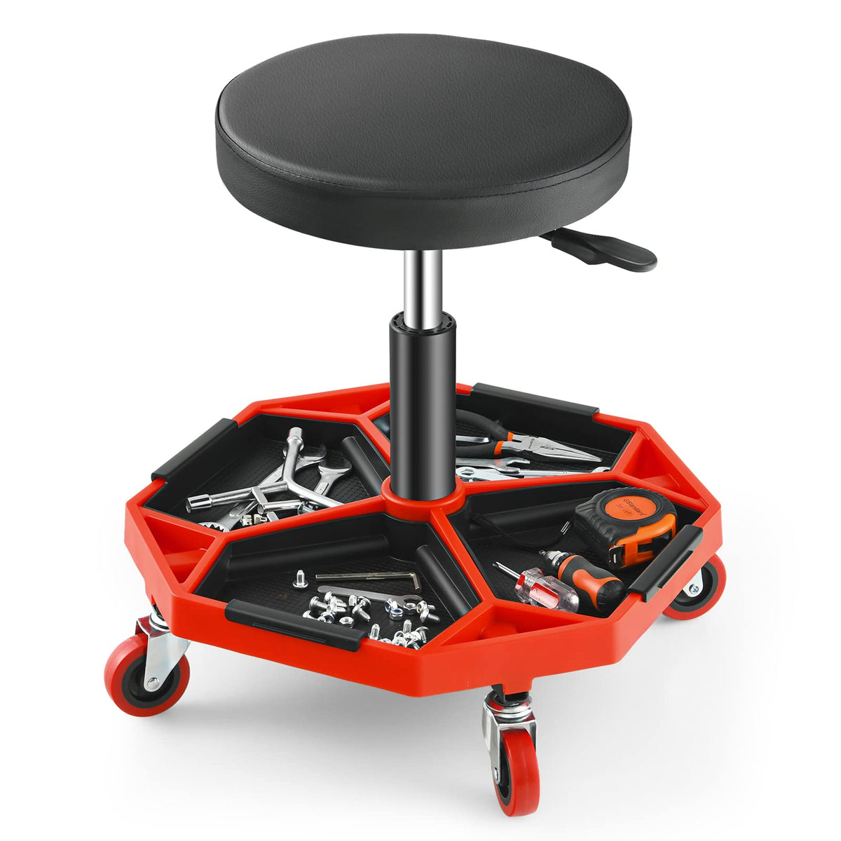 150 kg Capacity Pneumatic Rolling Mechanic Stool, Adjustable Roller Seat with Padded Seat