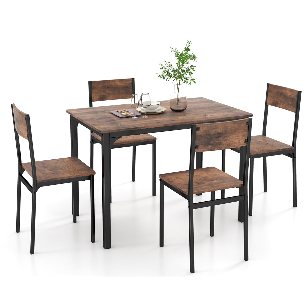 5 Piece Dining Table Set for 4 with Backrest and Metal Frame