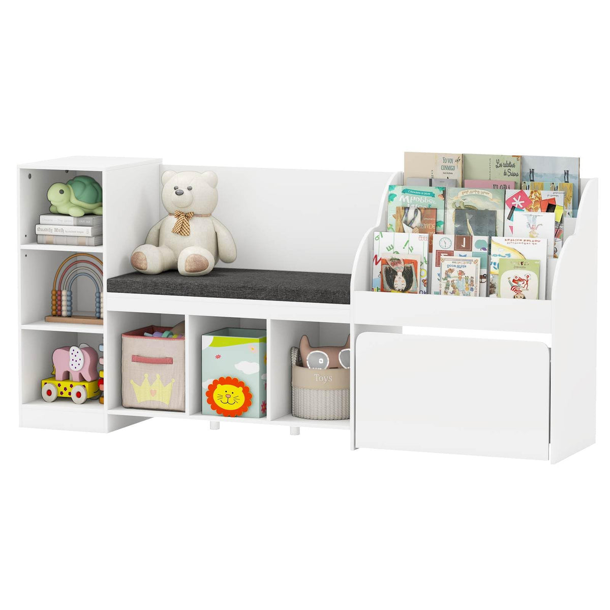 4-in-1 Standing Toy Organizer w/ Removable Seat Cushion