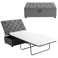 2-in-1 Folding Ottoman Sleeper w/Mattress Convertible Guest Bed Grey