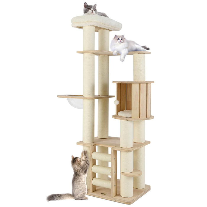 180cm Tall Wooden Cat Tree w/Cozy Perch, Condo, Space Capsule
